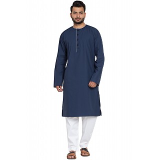 Designer round neck kurta-Pyjama set- Navy Blue